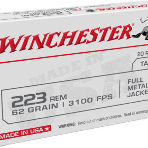 Winchester Ammo W223FMJ62 USA  223Rem 62gr Full Metal Jacket 20 Per Box/50 Case