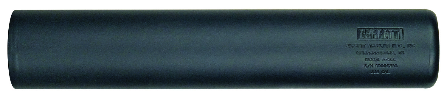 Barrett 18412 AM 338 made of Black Titanium with 1.80" Diameter, 9.90" OAL & 3/4"-24 tpi Thread Pattern for 338 Cal or Lower Includes Barrett Muzzle Brake Adaptor